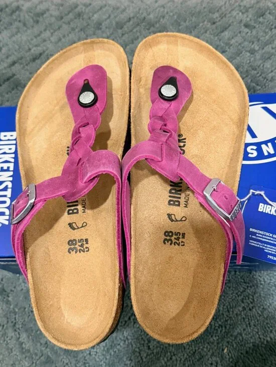 Birkenstock Gizeh Braided 38 Purple Pink Leather Flip Flop Sandals - Picture 3 of 7